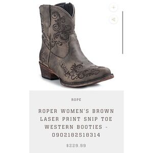 ROPER BROWN LASER PRINT SNIP‎ TOE WESTERN BOOTIES  Western Country Rodeo Sz.7.5
